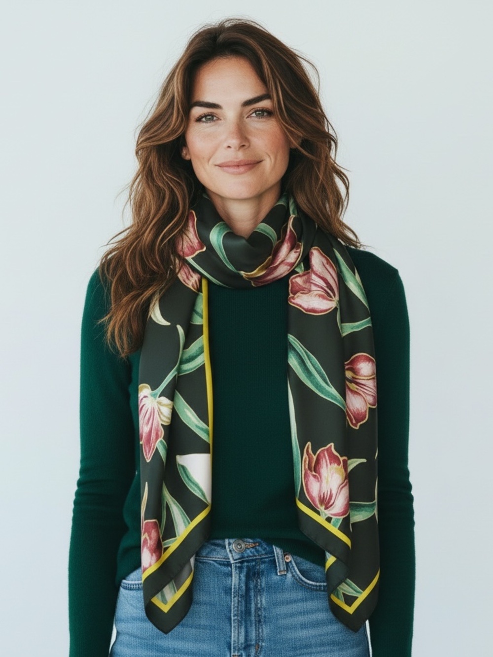 White House Black Market Floral Tulip Print Oblong Scarf - 22" x 72"
